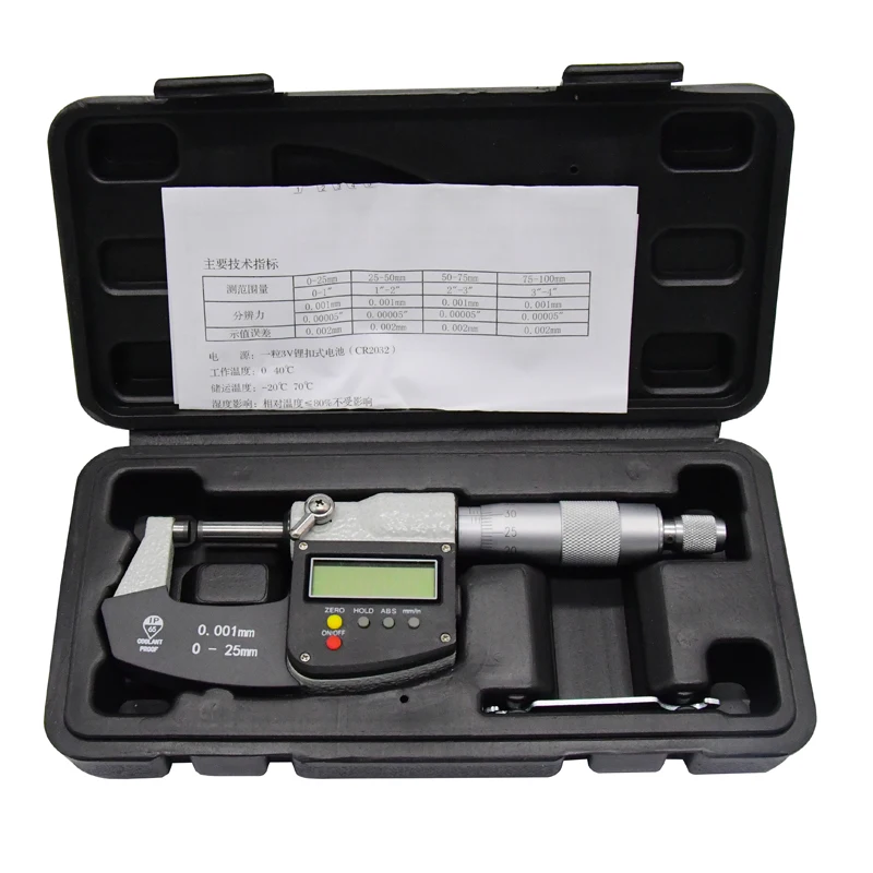 IP 65 Outside Micrometer 0-25mm Large Screen Digital Micrometer Caliper Gauge Meter Micrometer Carbide 0.001 MM Measure Tools