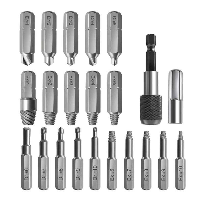 

22Pieces Damaged Screw Extractor Drill Bit Set Stripped Screw Extractor for Broken Extractor All-Purpose
