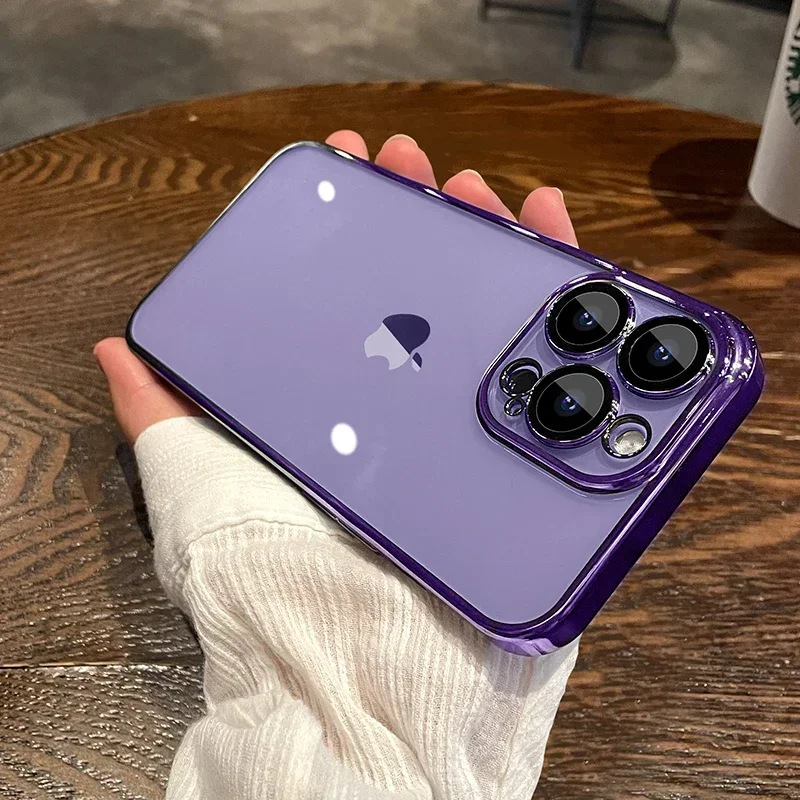 Luxury Plating Clear Phone Case with Full Lens Protector and Silicone Cover