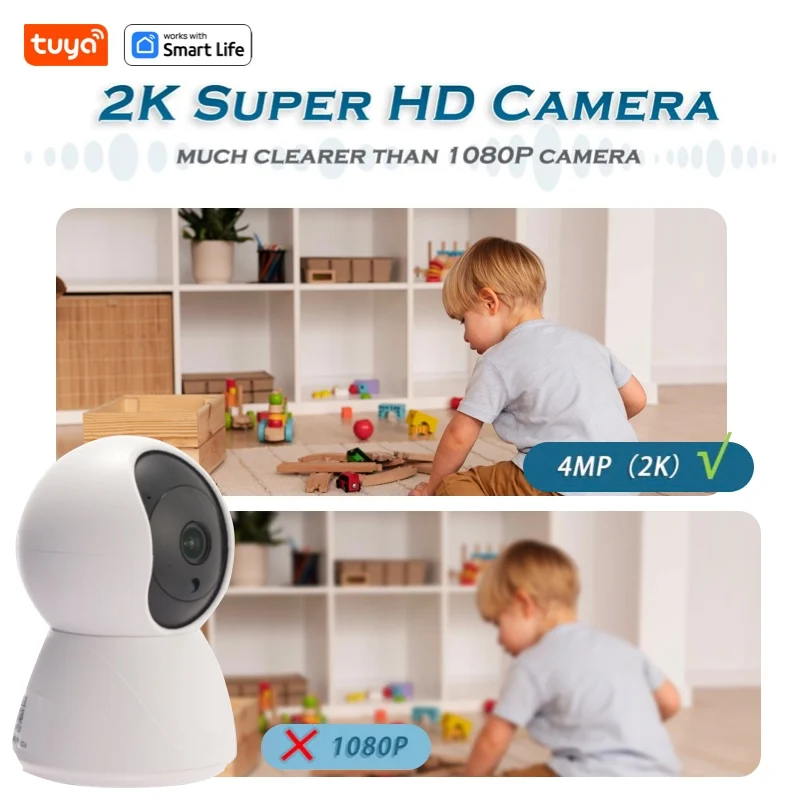 Smart 2K Indoor Security Camera – WiFi-Connected Baby and Pet Monitor with PTZ Functionality and Mobile App Integration