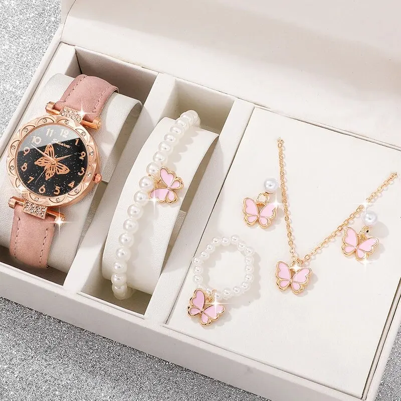 Girls Smart Watch Butterfly Jewelry Set Pink Kids Watch With Necklace Bracelet Ring Earrings main image 1