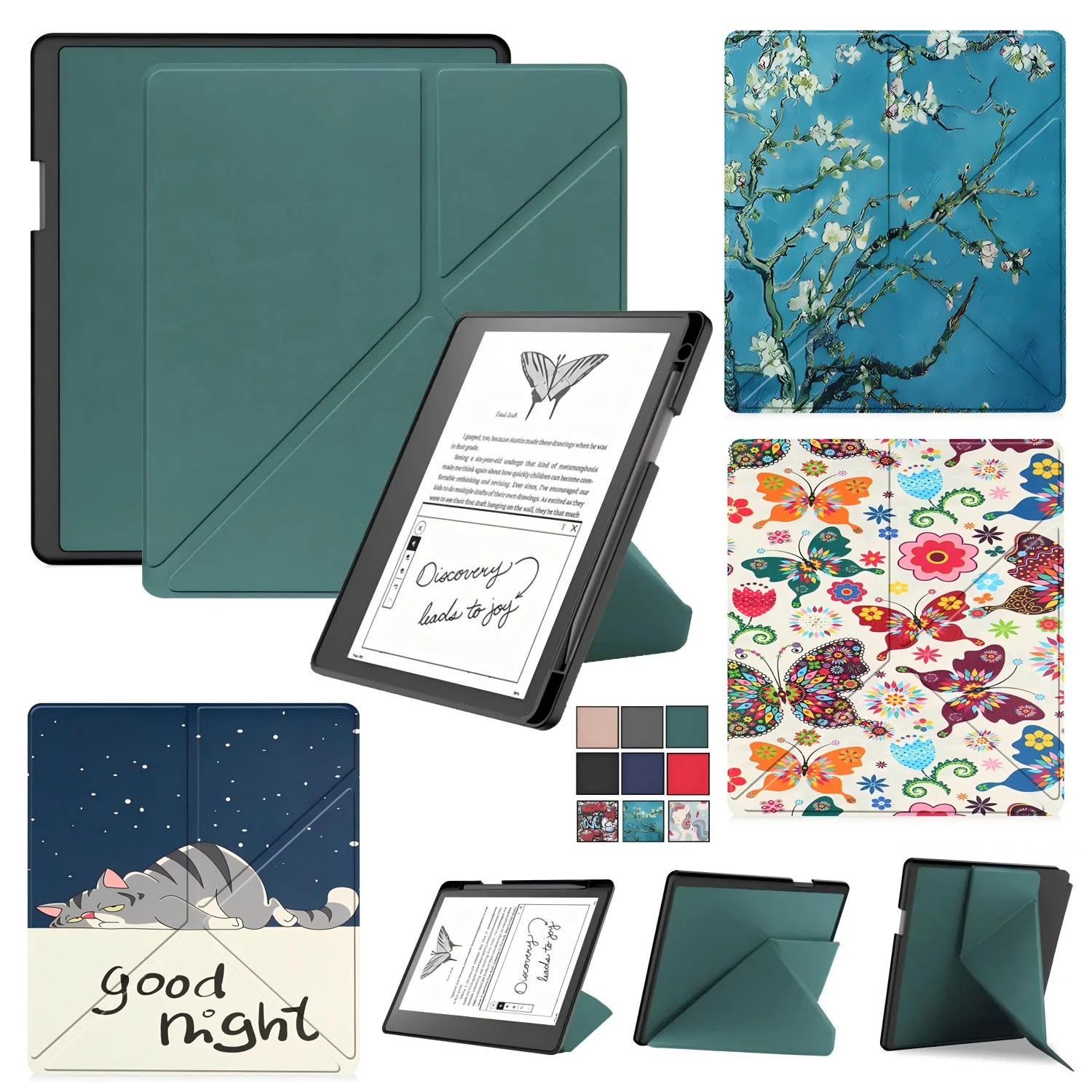 Premium 10.2-Inch PU Leather Multi-folding Ebook Cover with Stand and Pencil Holder