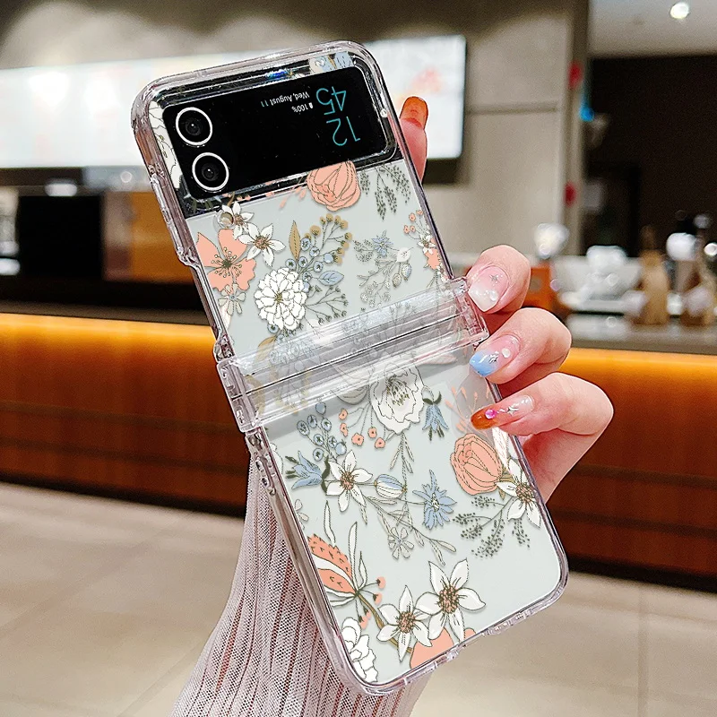 Flower Pattern Shockproof Folding Transparent Hard Cover Case