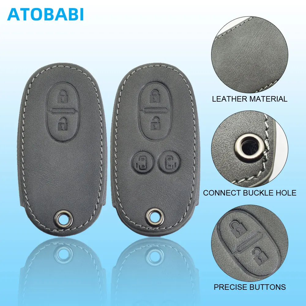 Graue Leder-Autoschlüsselhülle für Suzuki 2016 2017, Spacia Solio Palette MR Wagon Hustler Every Alto Lapin Remote Fob Shell Case