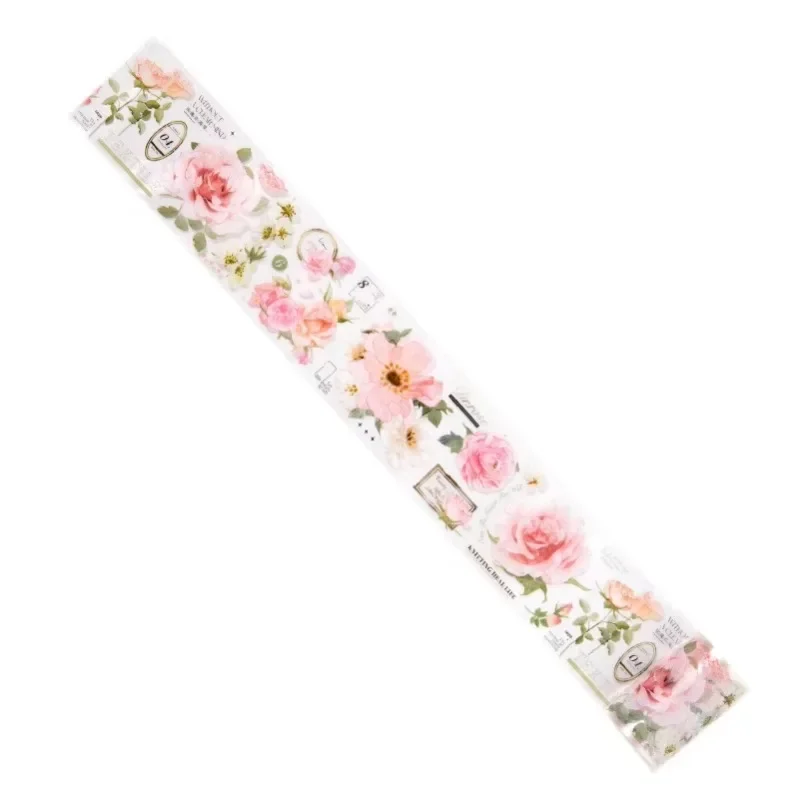 1Roll Rose Literary flowers handbook DIY material PET tape decorative loop stickers Apocalyptic Adhesives Scrapbook 60mm*2m 5