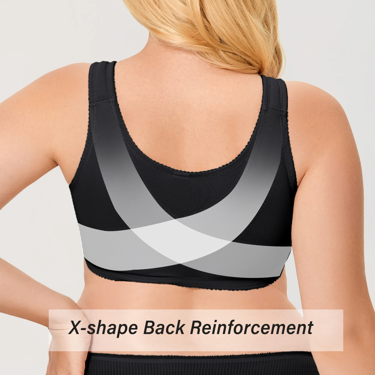 Women's Front Closure Posture Wirefree X Back Support Delicate Floral Lace Bra Cotton Wirefree Back Support Lingerie