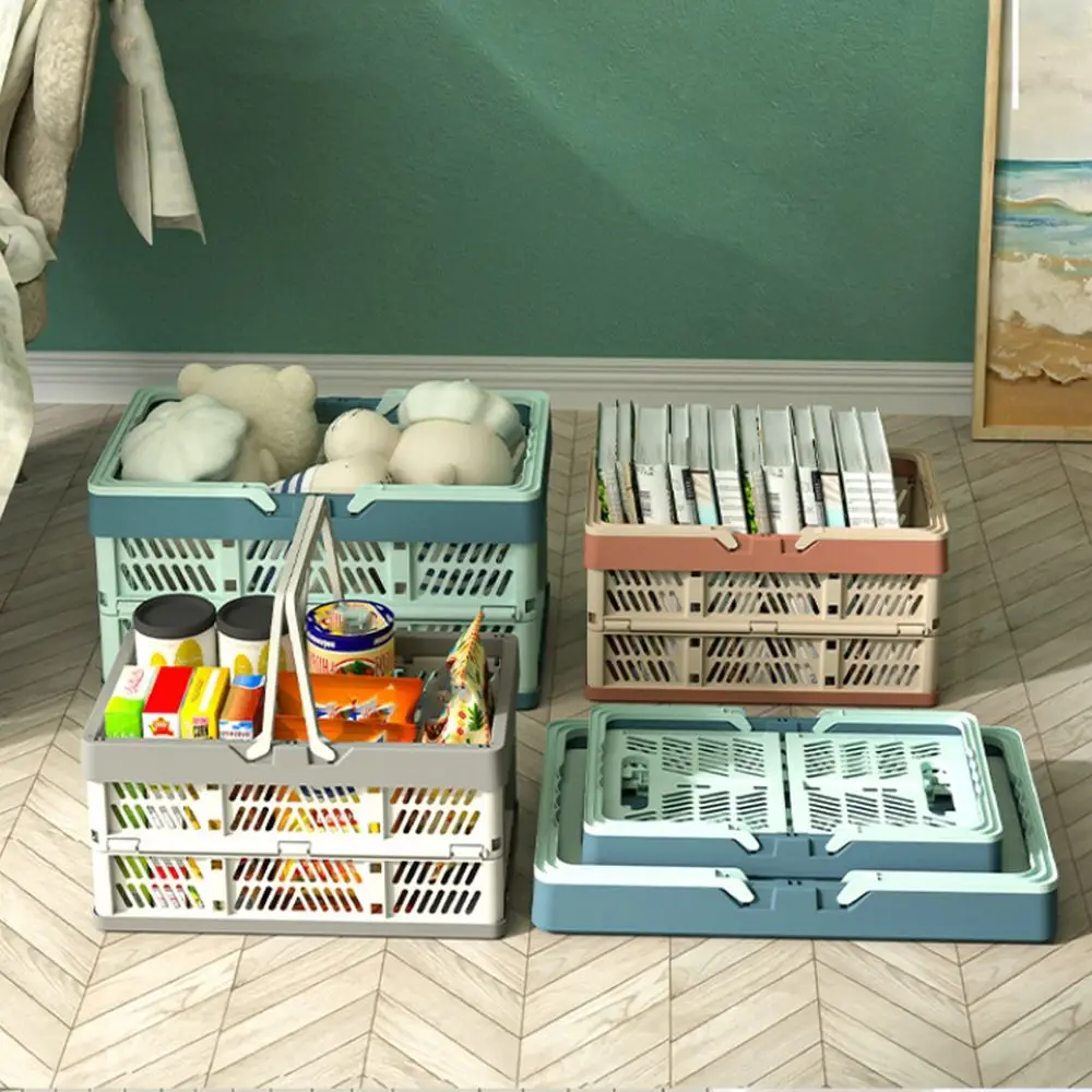 Thickened Folding Storage Basket Stackable Hollow Portable Picnic Basket Large Capacity with Handle Collapsible Storage Crate