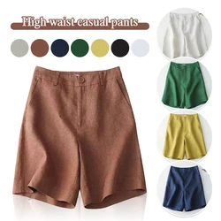 Black/Green Cotton Linen High Waist Wide Leg Shorts Women Half Pants Spring Summer Korean Fashion Loose Shorts All-match