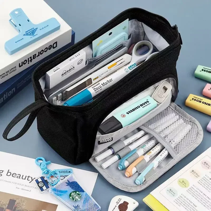 Portable Password lock pencil case Boy Canvas Pencil bag large capacity pencil  cases Student stationery bag kids pen case gifts