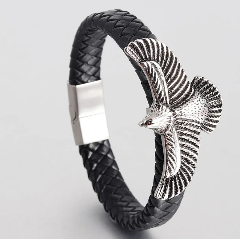 Men's Classic Punk Gold Color Flying Eagle Carved Metal Open Bracelet Bangles Glamour Rock Biker Jewelry bangle bracelet