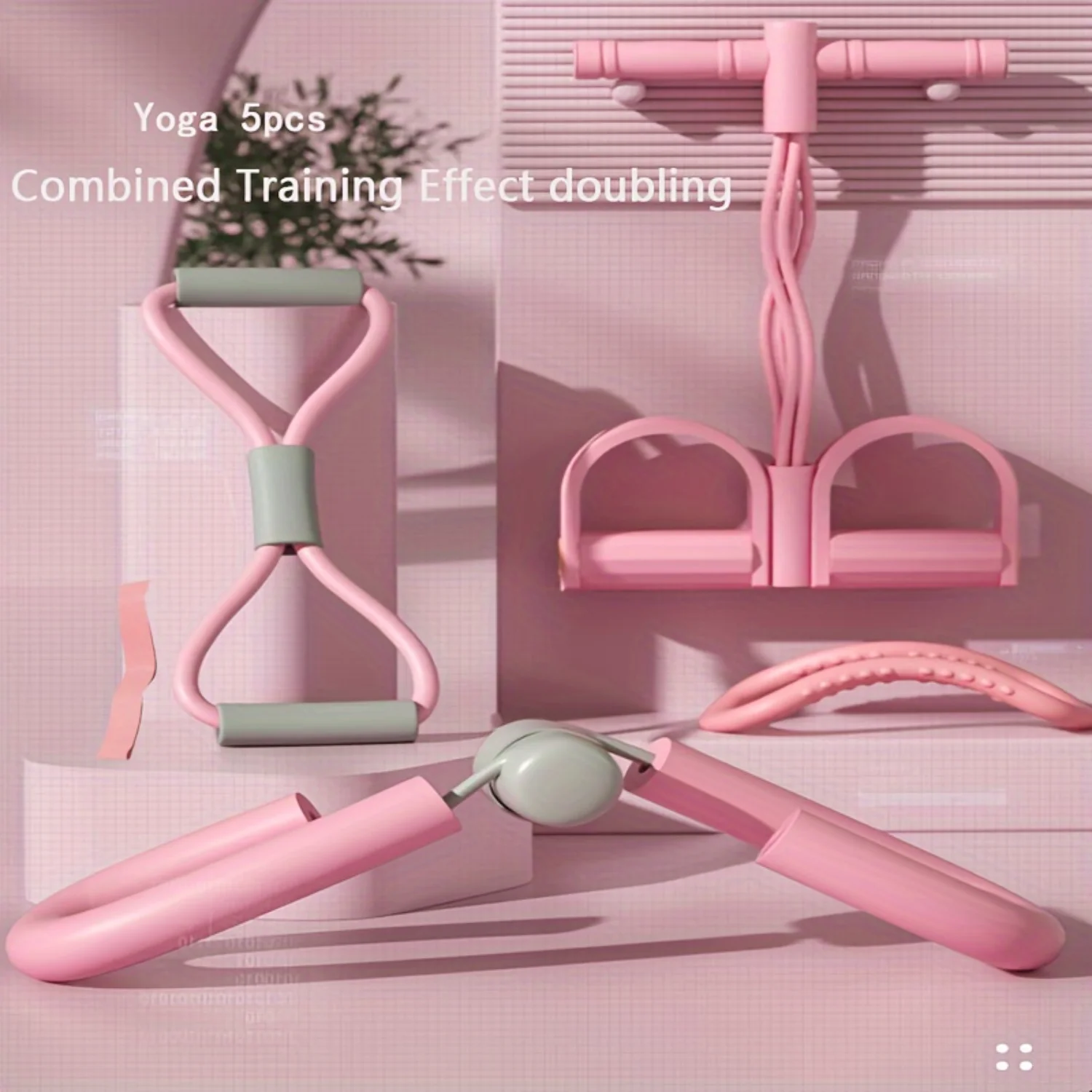 5pcs Yoga Equipment Set, Including Leg Training Clip, Yoga Stretching Ring, 8 Shaped Resistance Rope, Pedal Puller, Fitness
