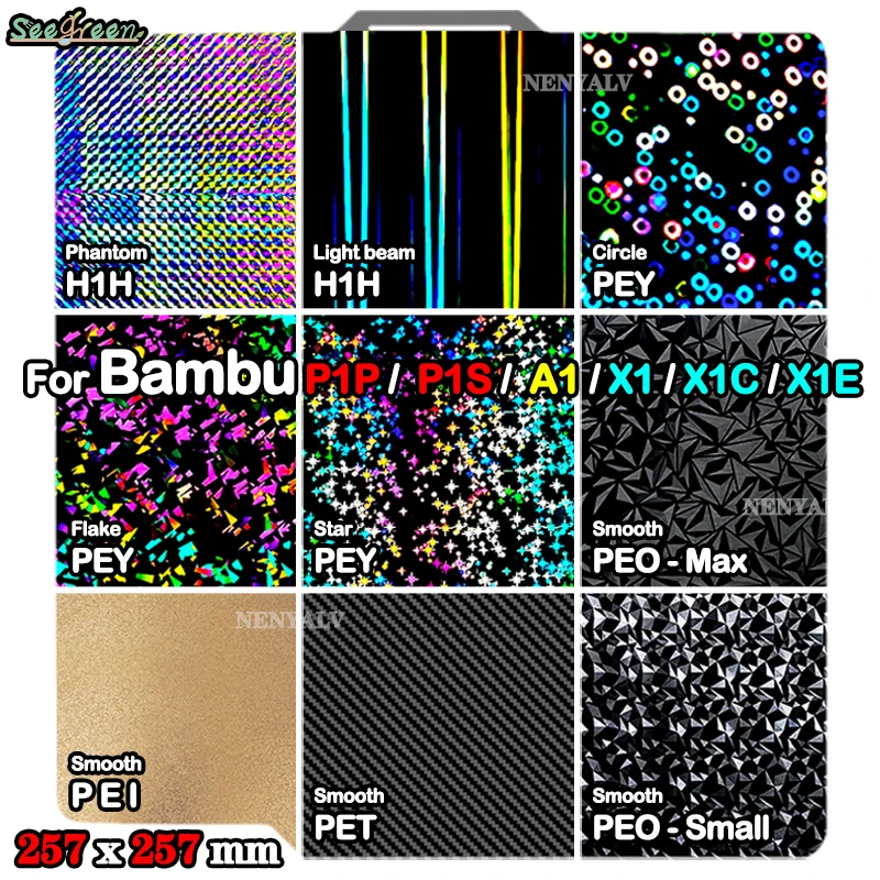 Build Plate Sheet Bambu Lab A1 P1S X1C Textured Pei 257x257mm for P1P X1 Lab Bamboo Heated Bed