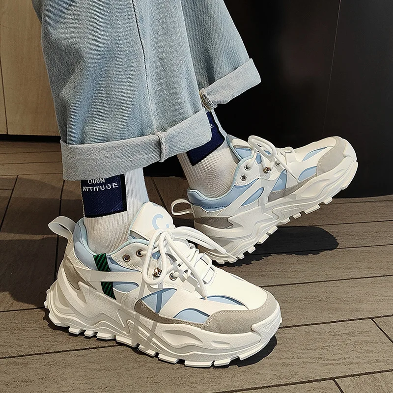 

2023 Spring Dad Shoes Men's Heightened Shoes Casual Sports Board Shoes Breathable and Versatile Hong Kong Fashion Shoes