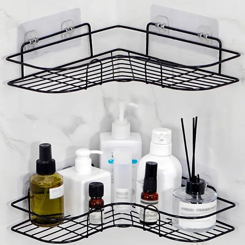 1pc Wroughtiron Bathroom Shelf, Corner Nonperforated Storage Rack