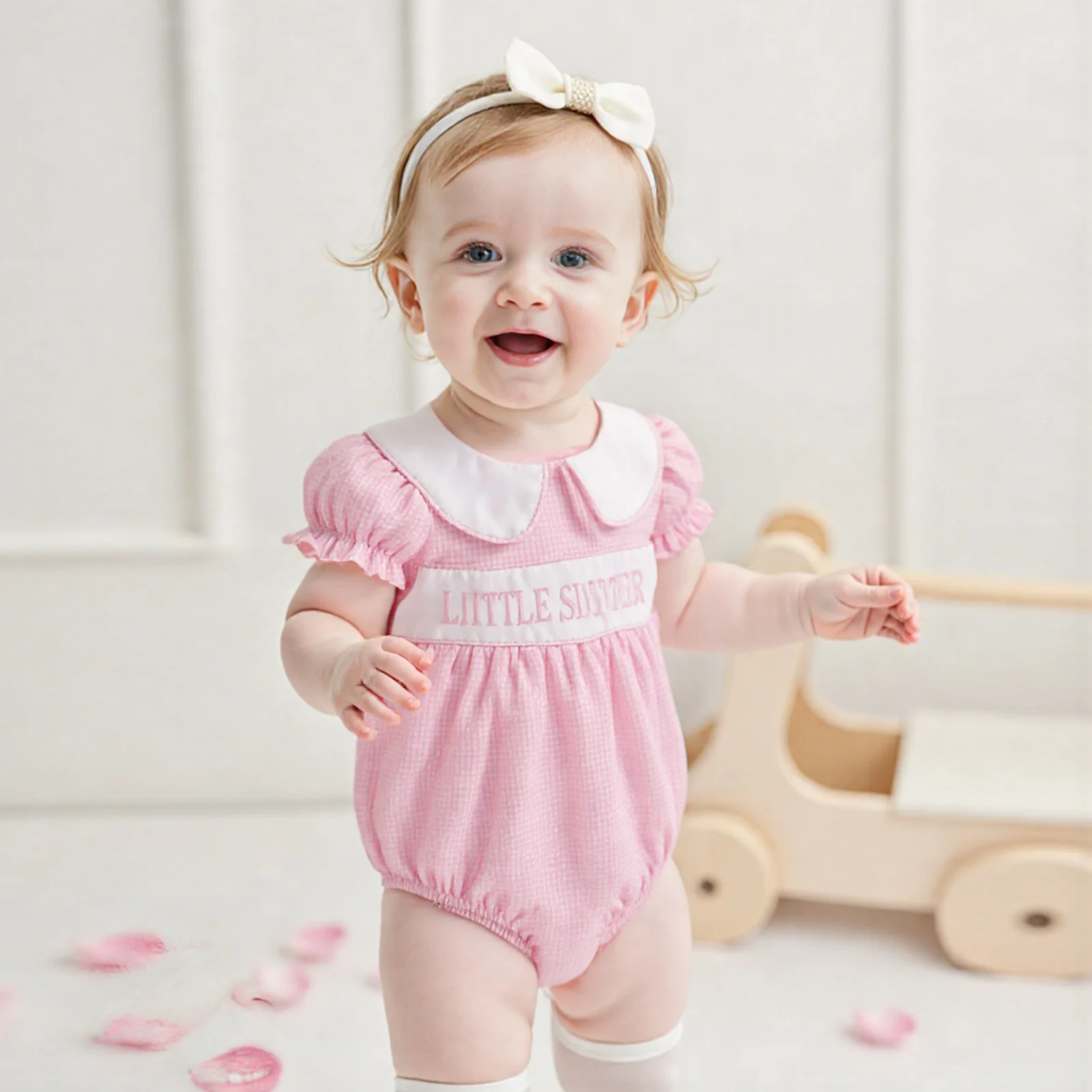 MISOWMNJOY Summer Baby Girl Clothes Princess Sister Matching Outfit Letter Embroidery Doll Collar Short Sleeve Baby Dress Romper 3