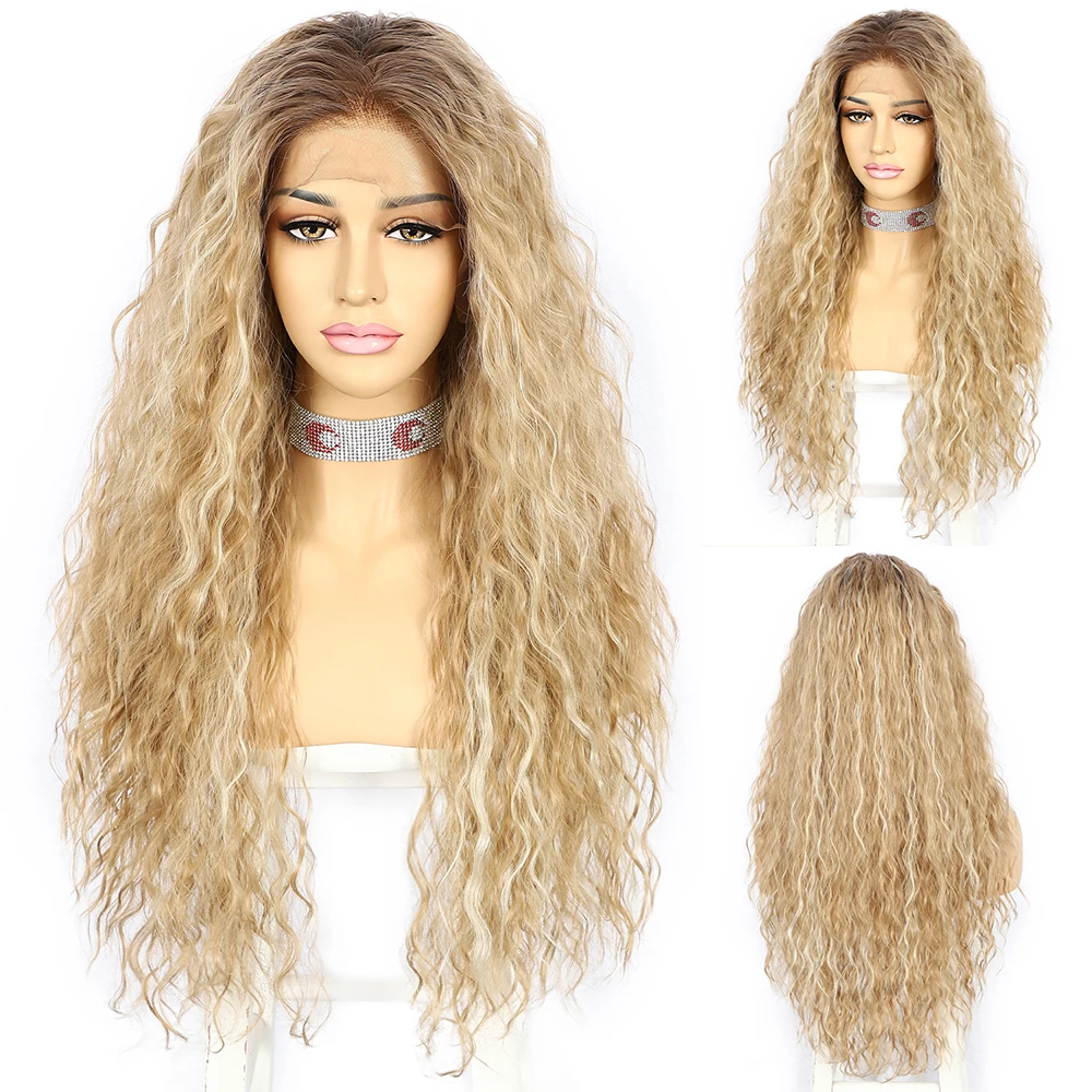613 Blonde Brown Synthetic  Kinky Curly Lace Front Wig Daily Party Cosplay Wigs For Women Highlight Hair pelucas para mujeres