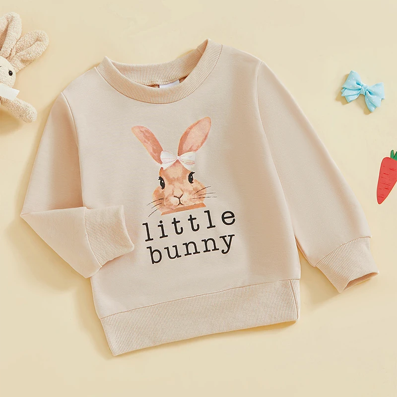 FOCUSNORM 0-5Y Little Kids Girls Boys Easter Sweatshirts T Shirts Letter Rabbit Print Crew Neck Long Sleeve Pullovers Spring Top 4