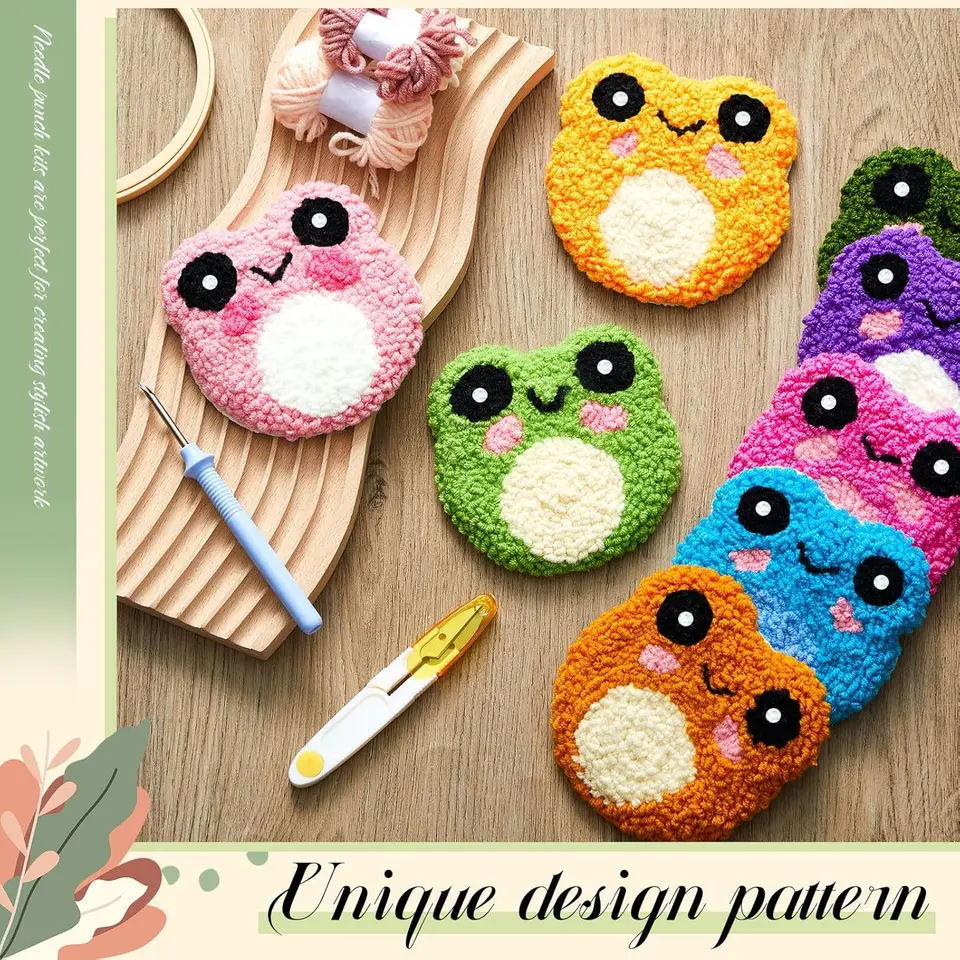 Xinpinzhou Dog Punch Needle Coaster Kit - 6pcs DIY Embroidery Kit For Beginners, Includes Yarn & Tools