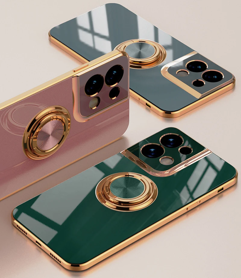 Luxury Plating Ring Holder Stand Phone Case with Back Cover