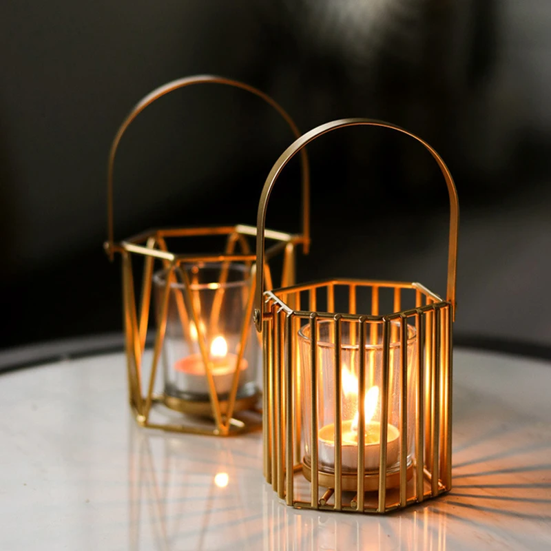 Iron Hanging Candles Holder Retro Iron Candlestick With Glass Cup Home