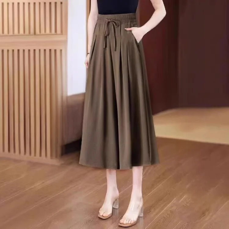 Brown cropped culottes [drawstring with pockets]