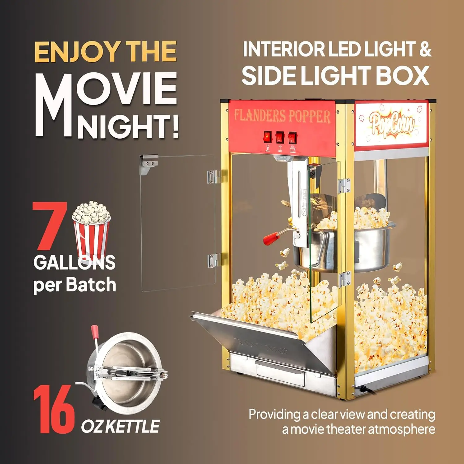 Popcorn Machine with 16 Ounce Kettle Countertop Popcorn Maker Commercial Machine w/Stainless Steel Scoop
