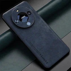 Luxury Leather Metal Magnetic Car Holder Shockproof Protective Case for Honor X7A (Blue)