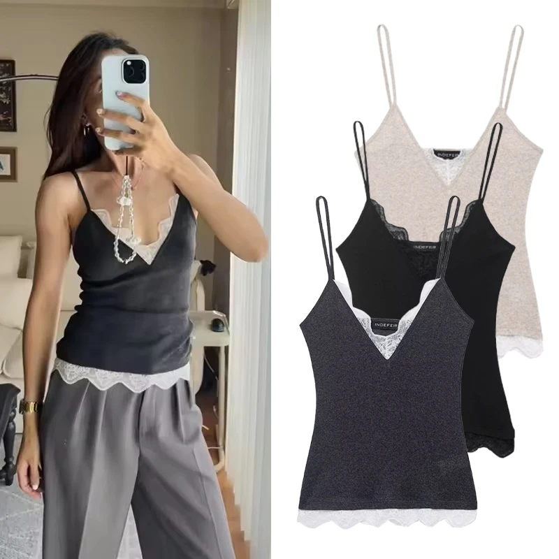 Sexy Lace Sling Tops Women's Sleeveless Backless Elegant Party Top 2025 Summer New Lady Fashion Short Tops ﻿