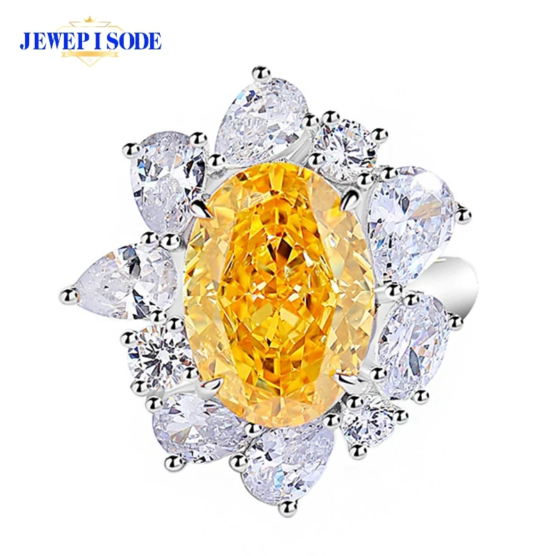 Jewepisode 100% 925 Sterling Silver 10*14Mm Citrine Padparadscha Anelli Per Le Donne Scintillante Matrimonio Fine Gioielli Regalo All'Ingrosso
