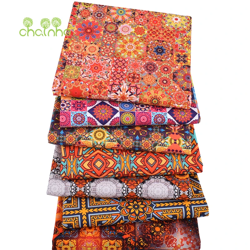 Chainho,Printed Plain Weave Cotton Fabric,Patchwork Cloth,Handmade DIY Quilting Sewing Material,7 Designs Series,20x25cm,15CD73