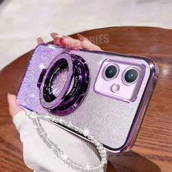 Glitter Plating Chain Case with Lanyard and Silicone Stand Cover for MOTO EDGE 20 (SFCX SJS Purple)