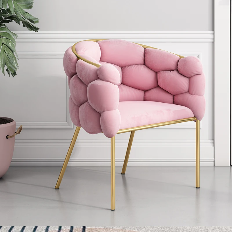 Nordic Bedroom Furniture Pink Velvet Backrest Vanity Chair Modern Design Single Sofa Chair For Clothes Shop Nail Salon