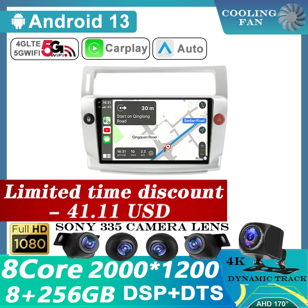 

Android 13 Carplay Auto For Citroen C4 C-Triomphe C-Quatre 2004 - 2014 Car Radio Multimedia Video Player Navigation GPS 4G