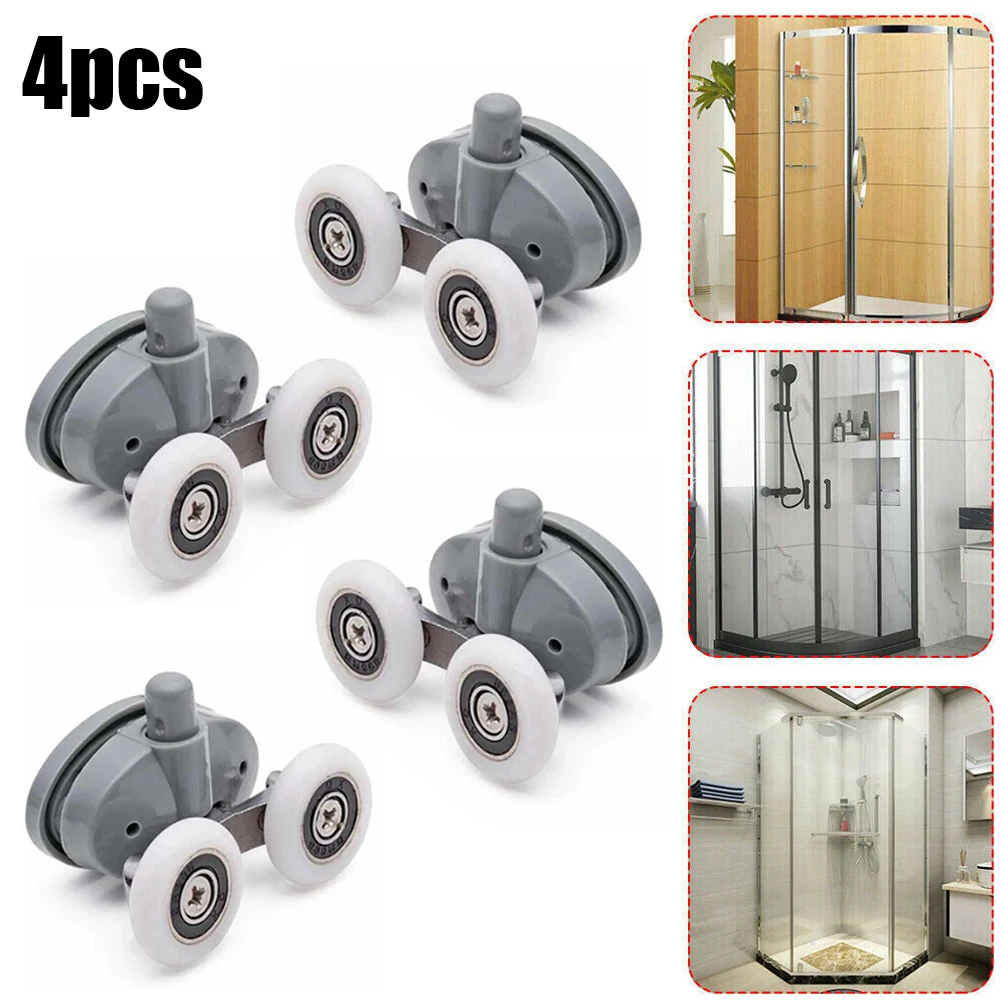 4pcs Shower Door Top Bottom Rollers Cabins Pulley Sliding Glass Door