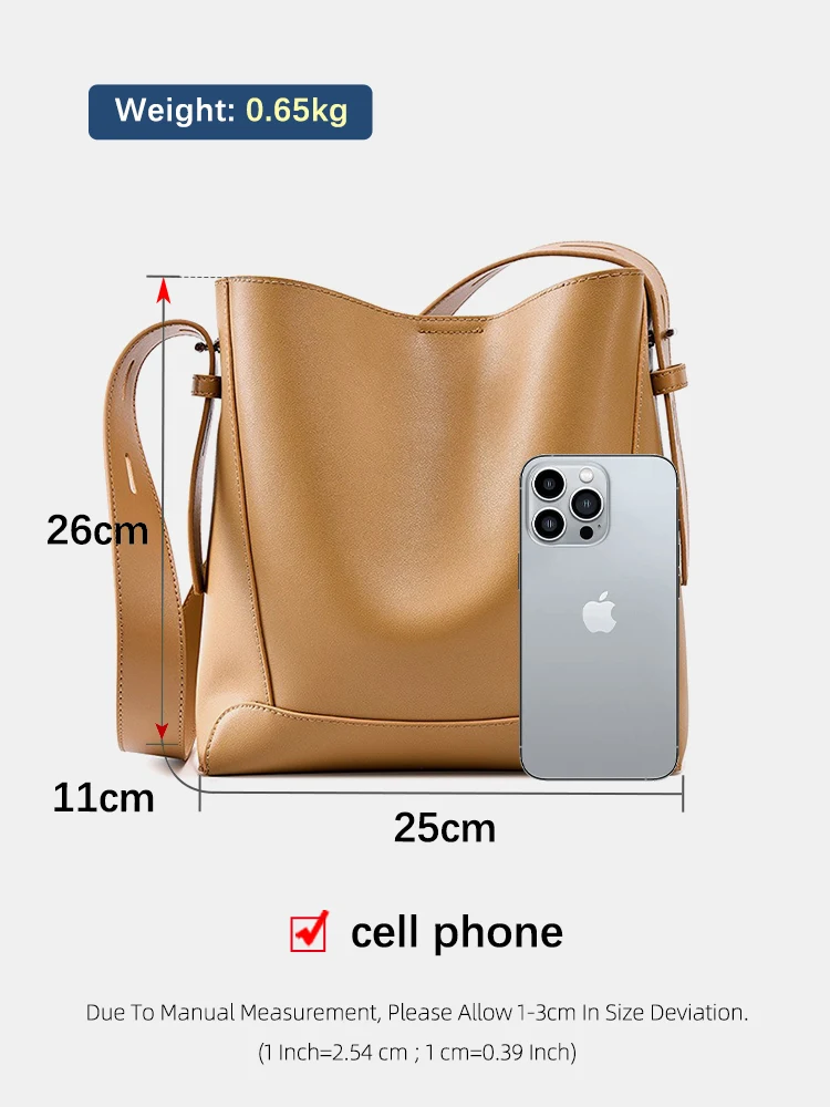 Zency New Split Leather Casual Shopper Shoulder Bag Commuter Large Bucket Handbag Simple High Quality Women Tote Underarm Bag 4