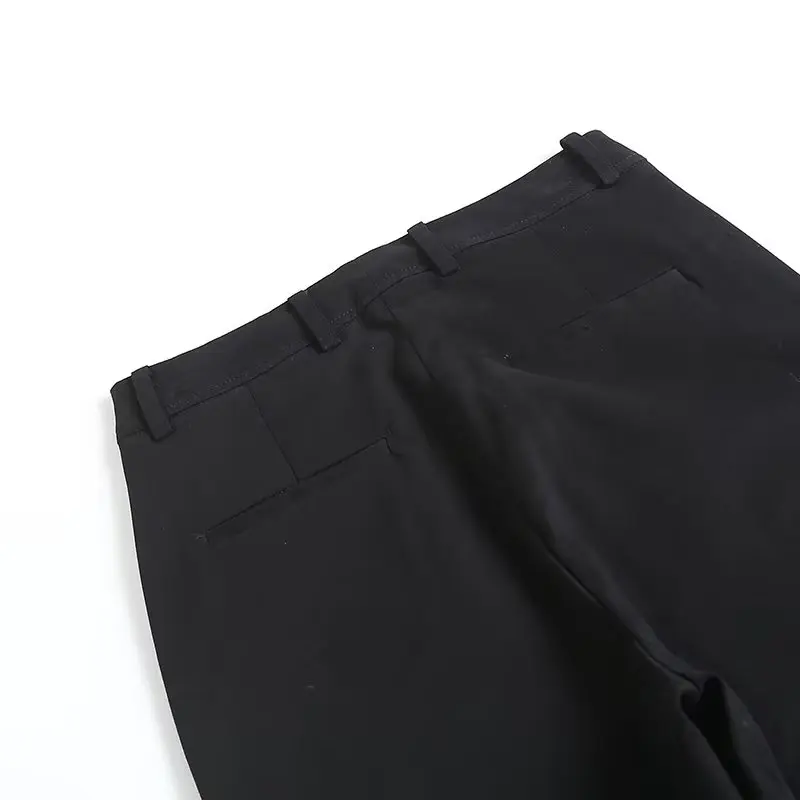 Withered British Simple Commuting Black Horn Casual Flare Pants Fashion Ladies Vintage High Waist Slim Fit Pants Women
