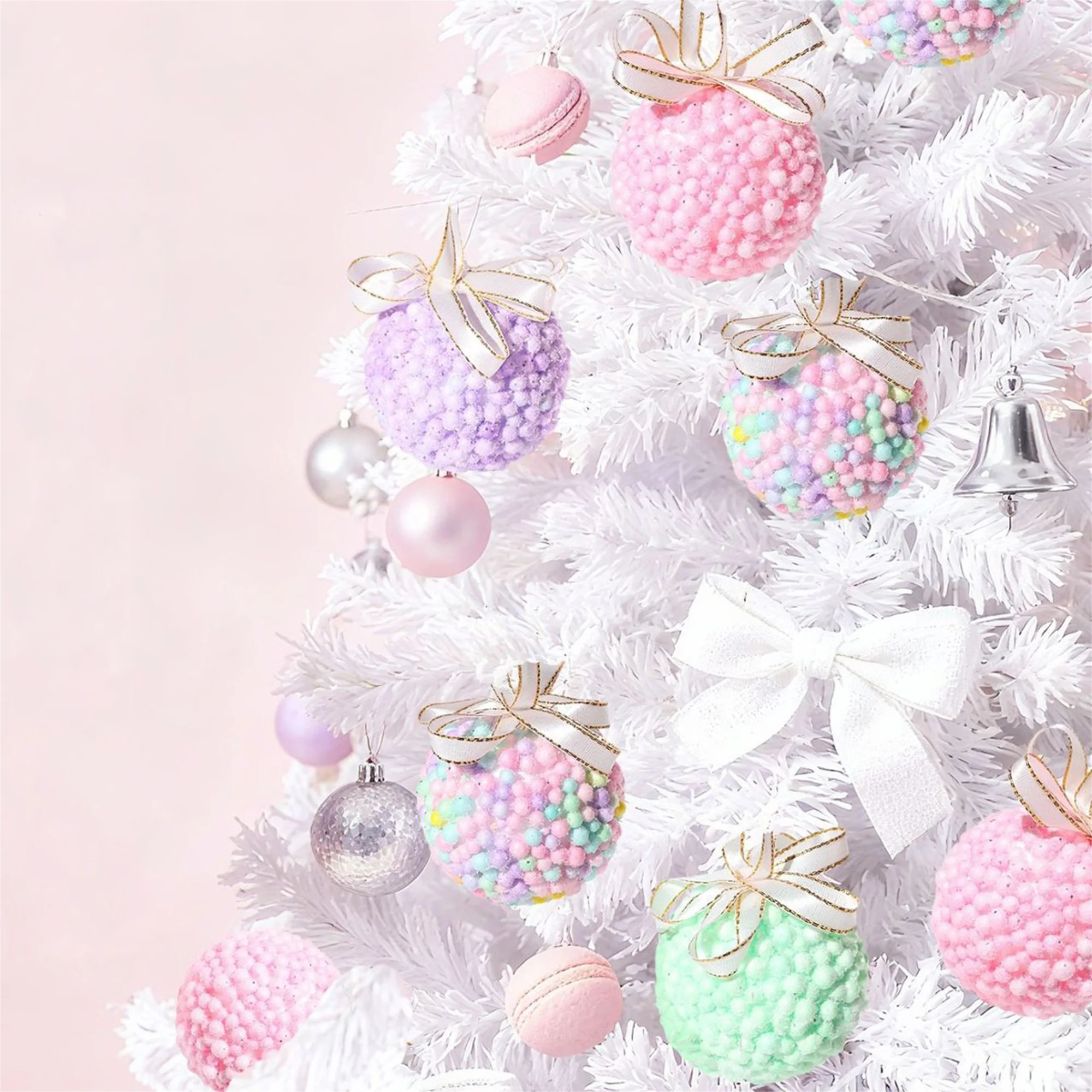 Set of 6 Glittery Christmas Ball Ornaments with Sparkling Rhinestone Accents - Festive Holiday Tree Decorations for Xmas