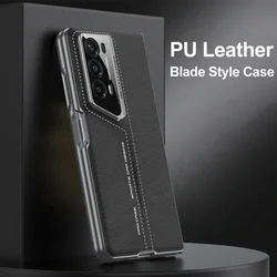 Shockproof Armor PU Leather Case with Outer Glass Protector - Blade Style Hard Cover for Magic V2 (Leather Grey)