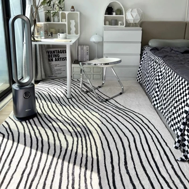 Black White Line Living Room Carpet Minimalist Cream Style Sofa Coffee Table Mat Cloakroom Home Bedroom Bedside Rug Ковер Tapis
