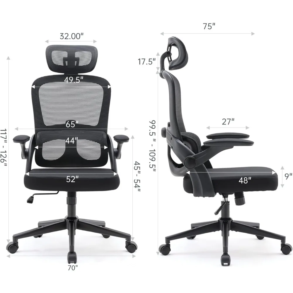 Ergonomic Mesh Office Chair, High Back Desk Chair with 3D Armrests, Up&Down Lumbar Support, Swivel Computer Task Chair 3