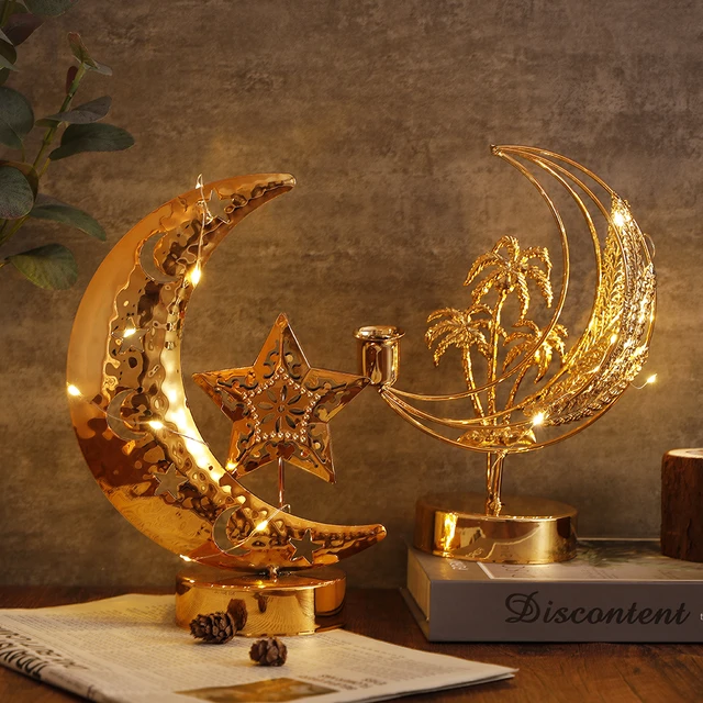 Lampe de Table Croissant de Lune et Étoile Dorées pour le Ramadan