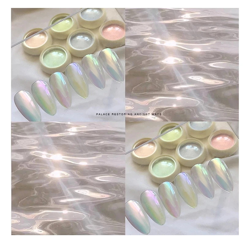 1 Scatola Specchio Sirena Nail Powder Rub On Aurora Pearl Chrome Holographic Gradientnail Art Glitter Pigment Dust Manicure Decoration