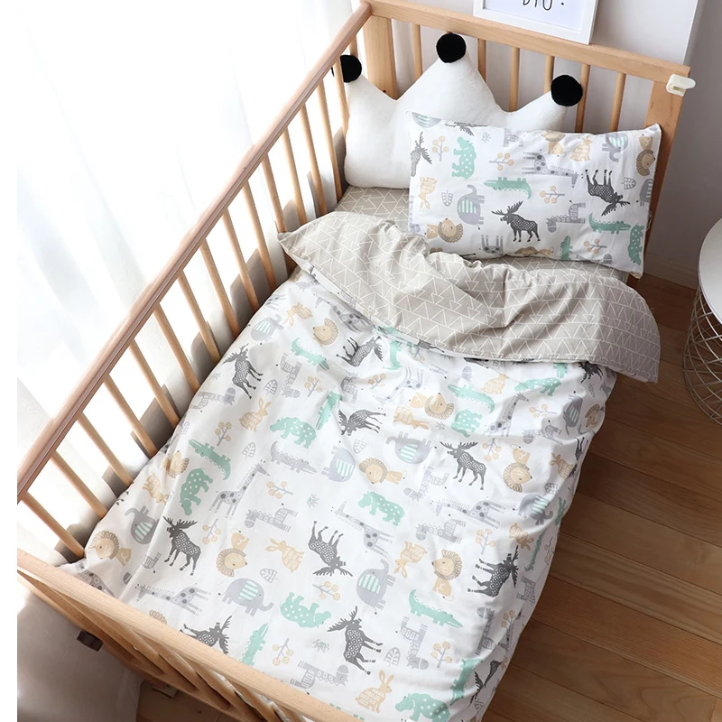 Baby Nursery Bedding Set 3 Pcs Cotton Cartoon Bed Linens Boy Girl Cot Crib Kit Pillowcase Quilt Cover Sheet Children Custom Size 1