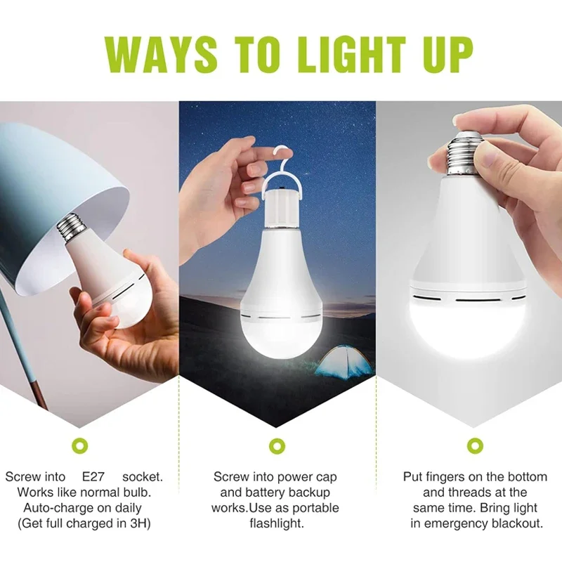 7W/9W/12W/15W Emergency Light Bulb LED Handheld Hanging Energy-Saving Portable Household Tent Fishing Lighting