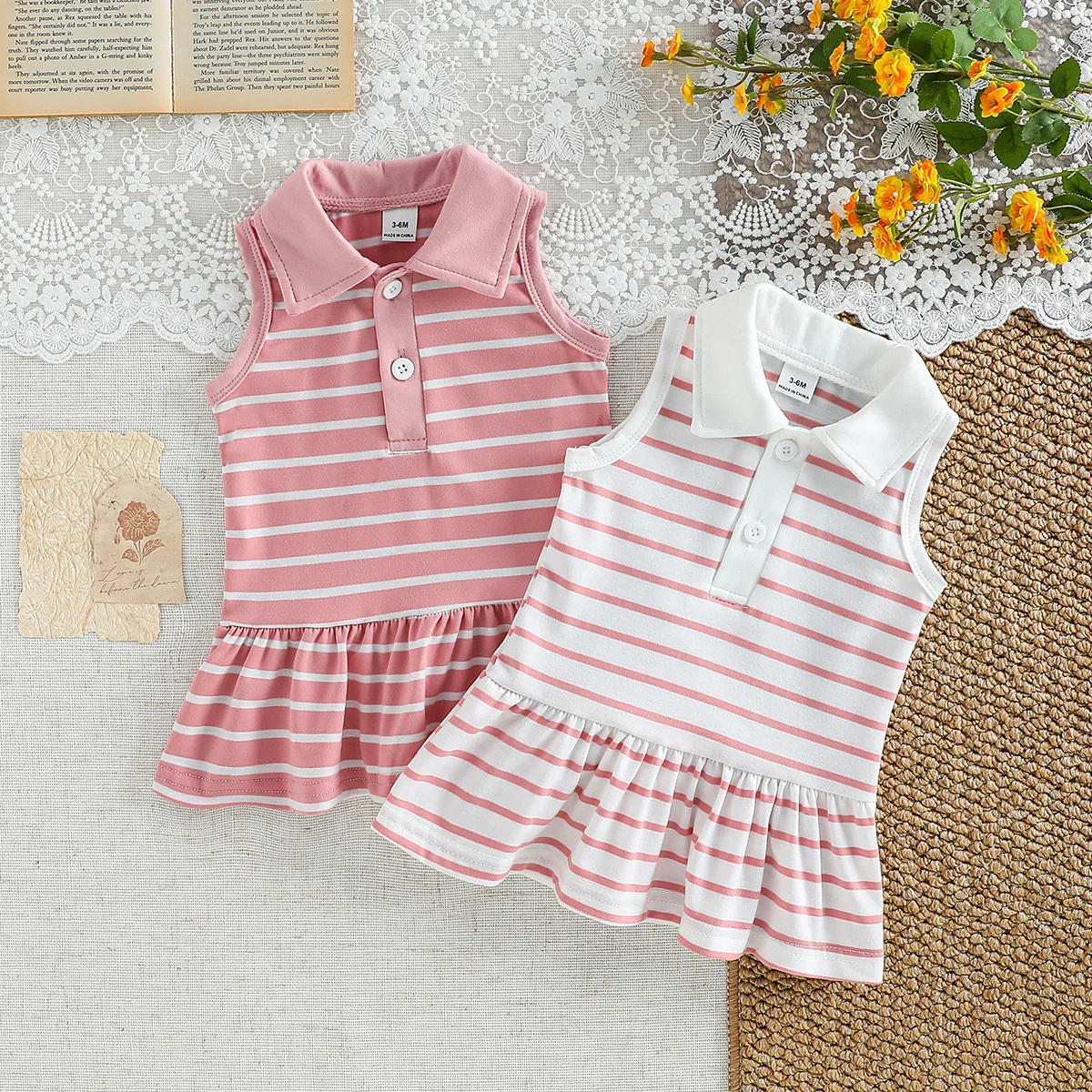 Baby Girl Striped Polo Dress Set 7