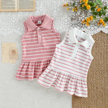 Baby Girl Striped Polo Dress Set 7