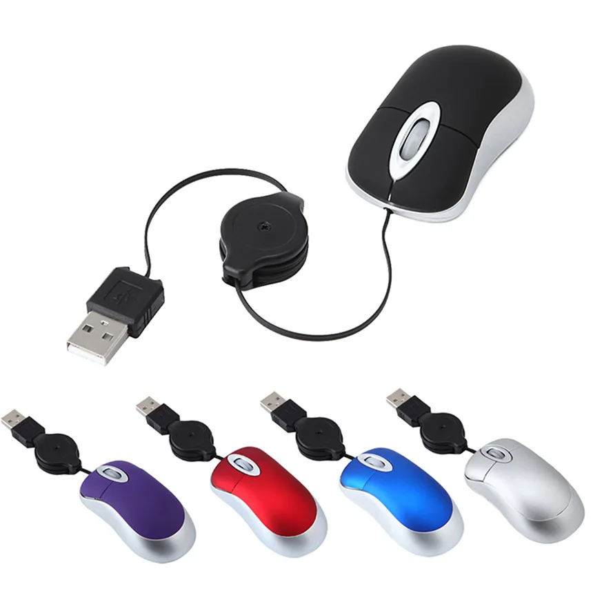 Optical Mini Retractable Mouse Portable Mini USB Wired Mouse Ergonomics Home Office Mice for Computer PC Laptop - 2