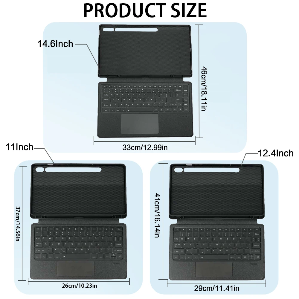 Bluetooth Wireless Keyboard Case with Touchpad RGB Backlit Rechargable Tablet Keyboard for Galaxy Tab S9FE+/S10 11/12.4/14.6Inch