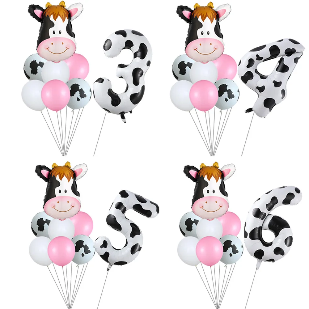 

12pcs Farm Animal Cow Theme 40inch Cow Print Number Balloon Birthday Baby Shower Cow Balloon Supplies Globos Kid Toys