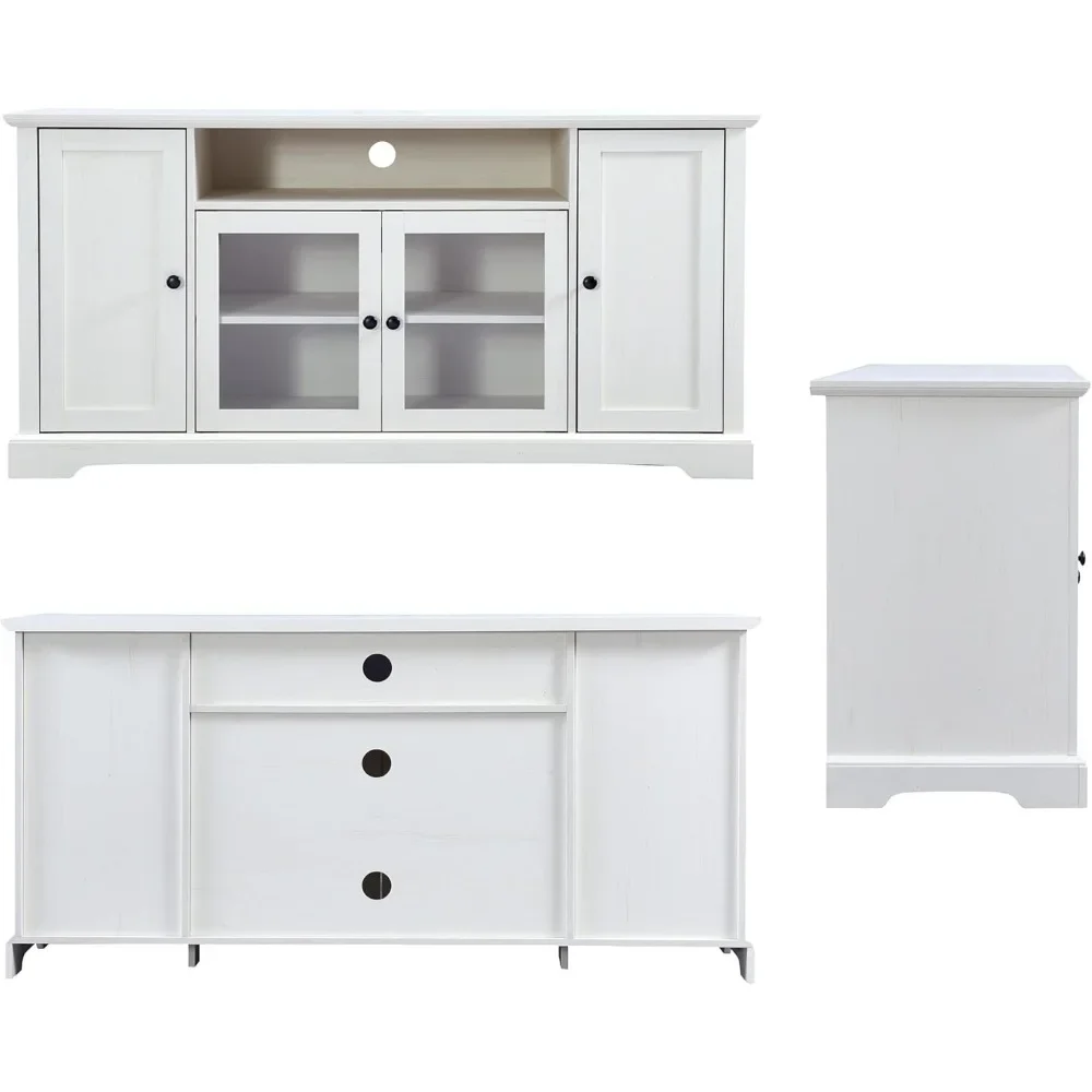 Modern TV Stand for 65 Inch Televisions, Wooden Traditional Entertainment Center Console Storage Cabinet Sideboard with Adjustab